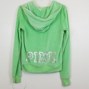 Pink Victoria Secret Vellour Lime Zip Up Hoodie